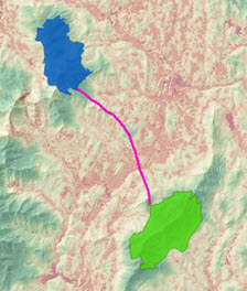 Map of the least-cost path between two locations displayed over the cost surface